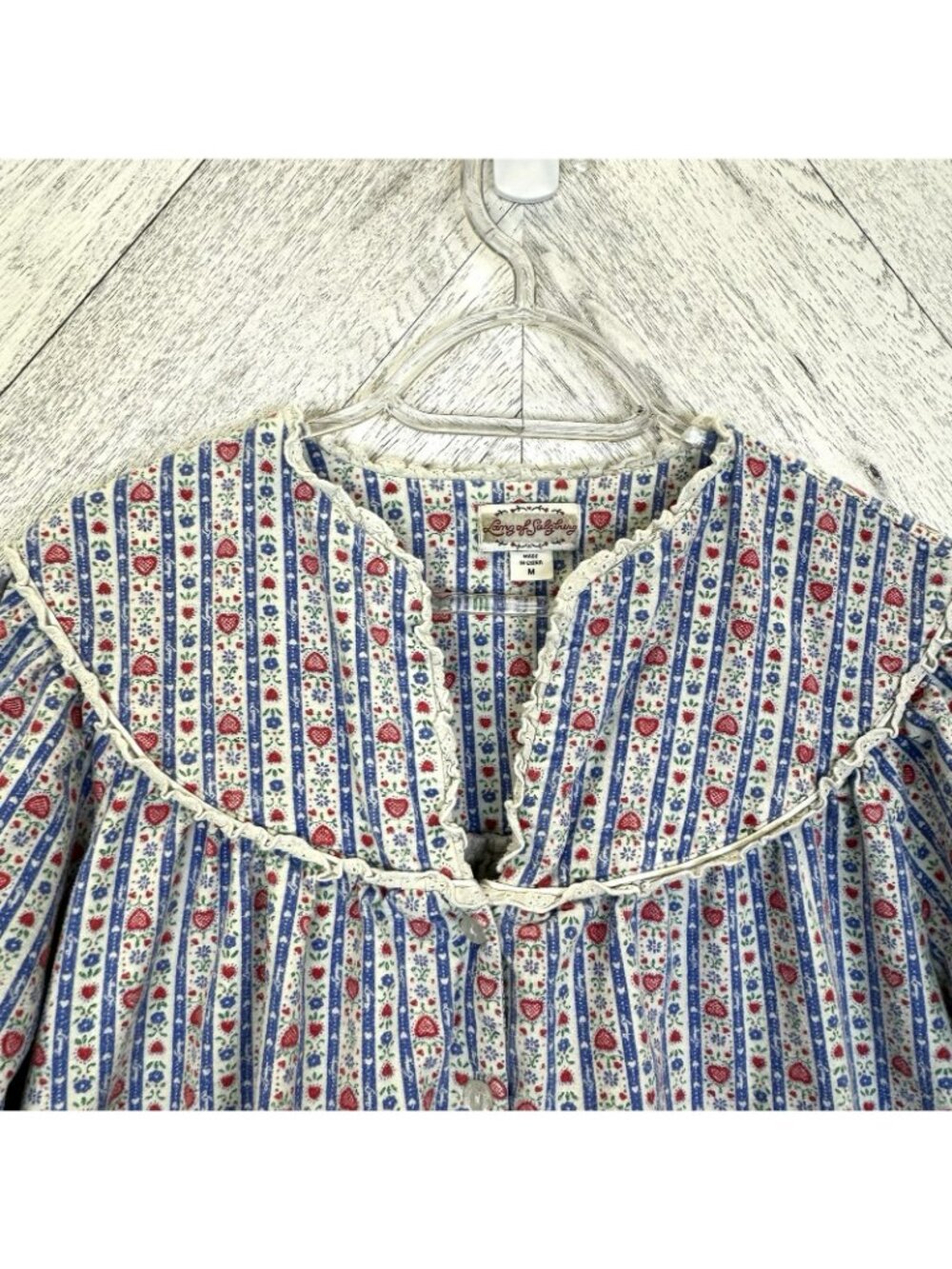 Lanz of Salzburg Flannel Nightgown Womens Size Medium Heart Print Cottagecore - Picture 3 of 6